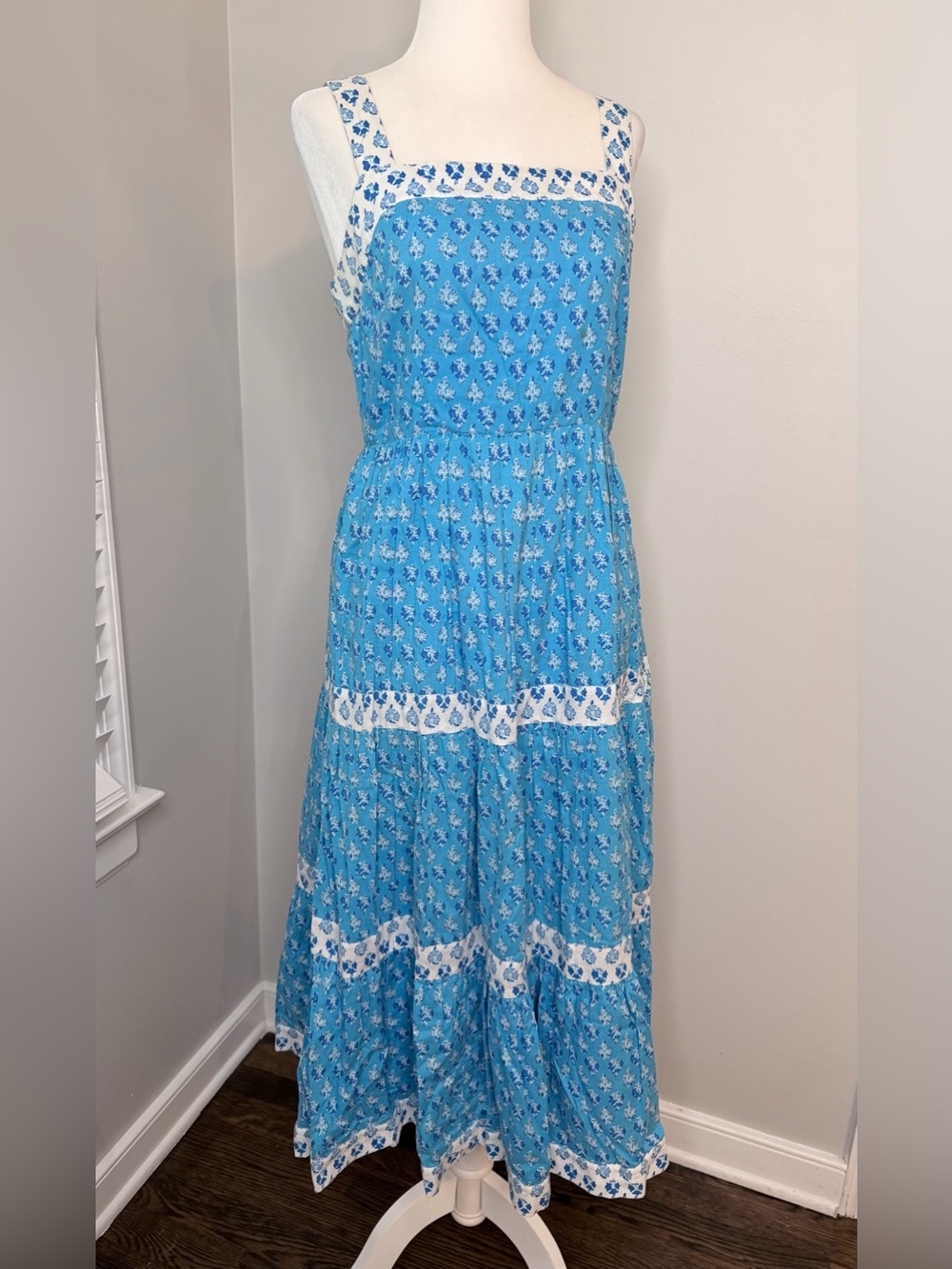 J. Crew Blue and White Floral Cotton Dress